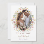 Pastel Spring Wildflower Garden Trouwfoto Bedankkaart (Voorkant)