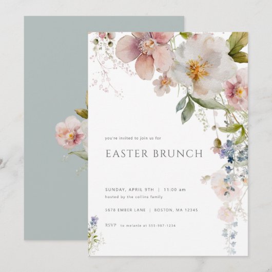 Pastel Spring Wildflower Pasen Brunch Uitnodiging (Voorkant / Achterkant)