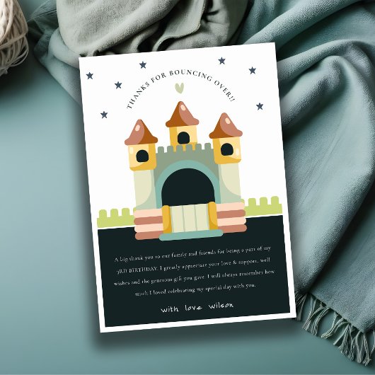 Pastel Springkasteel Spring & Speel Kinderverjaard Bedankkaart