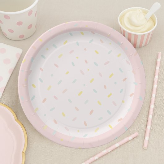 Pastel Sprinkle Confetti Pink Ice Cream Birthday  Papieren Bordje