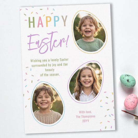 Pastel Sprinkles Easter Egg Photo Collage Easter Kaart