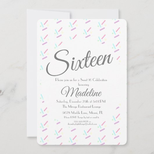 Pastel Sprinkles Ice Cream Party Sweet 16 Quince Kaart (Voorkant)