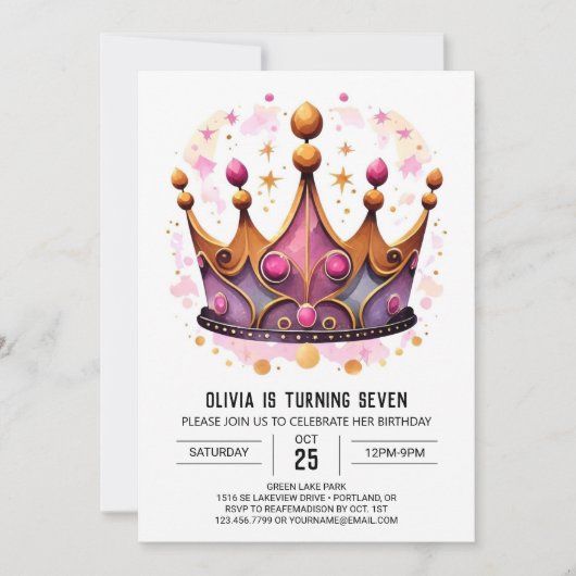 Pastel sprookje prinses kroon verjaardag kaart (Voorkant)