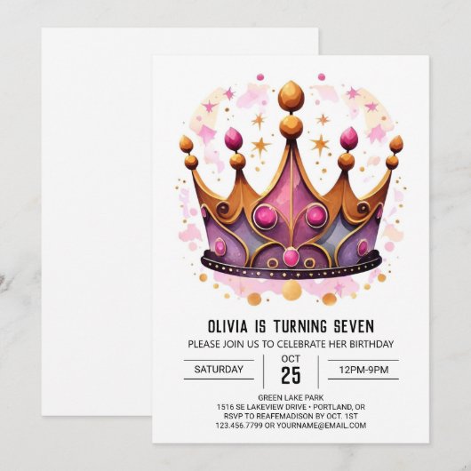 Pastel sprookje prinses kroon verjaardag kaart (Voorkant / Achterkant)