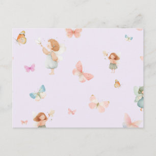 Pastel Sprookjesachtig Motief Cute Vlinder Babykam Feestdagenkaart