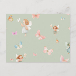 Pastel Sprookjesachtig Motief Cute Vlinder Babykam Feestdagenkaart