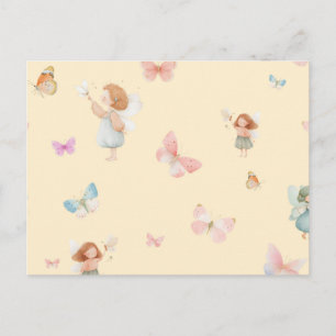 Pastel Sprookjesachtig Motief Cute Vlinder Babykam Feestdagenkaart