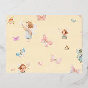 Pastel Sprookjesachtig Motief Cute Vlinder Babykam Folie Feestdagen Briefkaart