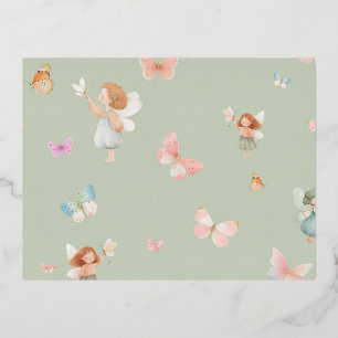 Pastel Sprookjesachtig Motief Cute Vlinder Babykam Folie Feestdagen Briefkaart