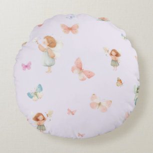 Pastel Sprookjesachtig Motief Cute Vlinder Babykam Rond Kussen