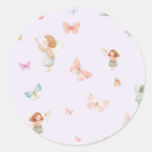 Pastel Sprookjesachtig Motief Cute Vlinder Babykam Ronde Sticker