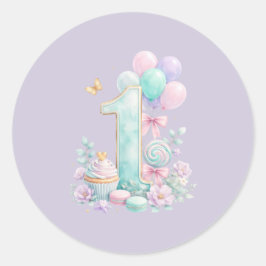 Pastel Sprookjesachtige Eerste Verjaardag Ronde St Sticker