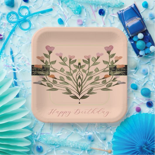 Pastel Square Designer Bloemen Papieren Bordje (Feest)