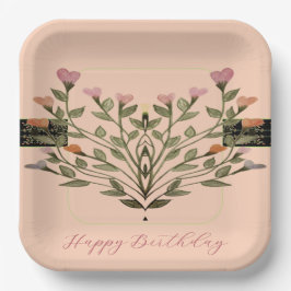 Pastel Square Designer Bloemen Papieren Bordje