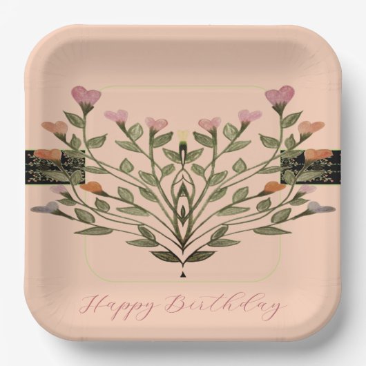 Pastel Square Designer Bloemen Papieren Bordje (Voorkant)