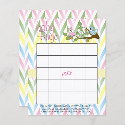 Pastel Squirrel Baby Girl Shower - Bingo (Voorkant / Achterkant)