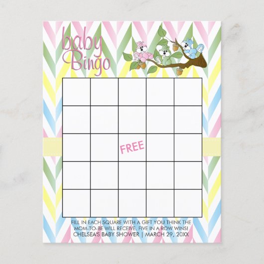 Pastel Squirrel Baby Girl Shower - Bingo (Voorkant)