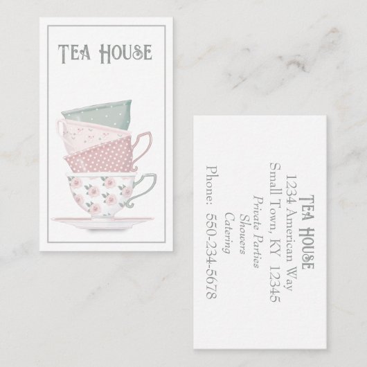 Pastel Stacked Teacups Visitekaartje (Voorkant / Achterkant)