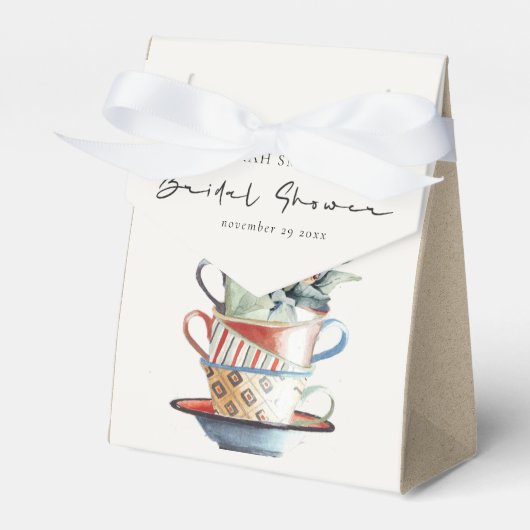 Pastel Stapelde bekertjes Floral Vrijgezellenfeest Bedankdoosjes (Voorkant Zijde)