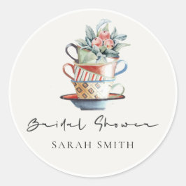 Pastel Stapelde bekertjes Floral Vrijgezellenfeest Ronde Sticker