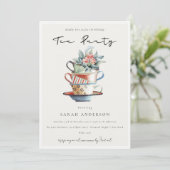 Pastel Stapelde Cups Holiday Tea Party nodigt uit Bedankkaart (Staand voorkant)