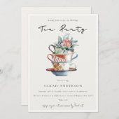 Pastel Stapelde Cups Holiday Tea Party nodigt uit Bedankkaart (Voorkant / Achterkant)