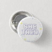 Pastel Star Confetti She They Pronounouns Ronde Button 3,2 Cm (Voorkant /achterkant)