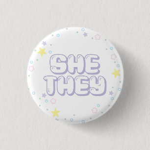 Pastel Star Confetti She They Pronounouns Ronde Button 3,2 Cm