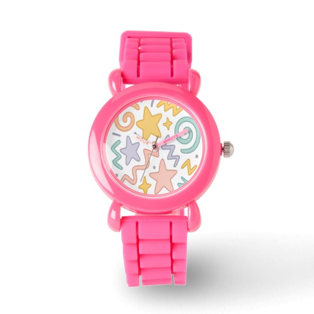 Pastel Starburst Doodles Horloge (Voorkant)