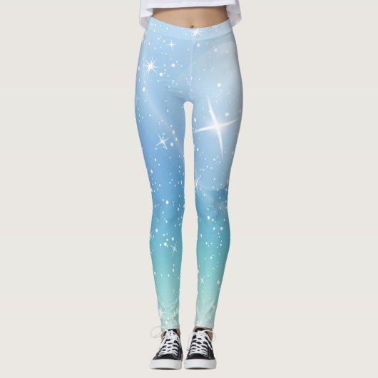 Pastel Starry Sky Blue Gradient Moon Galaxy Design Leggings (Voorkant)