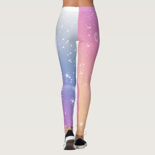 Pastel Starry Sky Roze Paarse gradiëntmoon Galaxy Leggings (Achterkant)