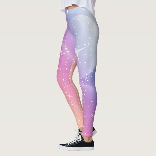 Pastel Starry Sky Roze Paarse gradiëntmoon Galaxy Leggings (Links)