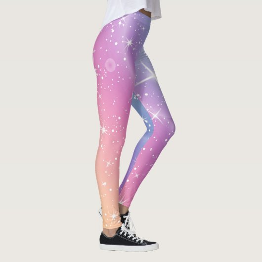 Pastel Starry Sky Roze Paarse gradiëntmoon Galaxy Leggings (Rechts)