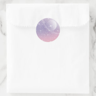 Pastel Starry Sky Roze Paarse gradiëntmoon Galaxy Ronde Sticker