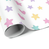 Pastel Stars and Hearts – Schattigee zachte kleur Cadeaupapier (Rol Hoek)