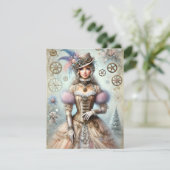 Pastel Steampunk Christmas Kaart Antiek Lady (Staand voorkant)