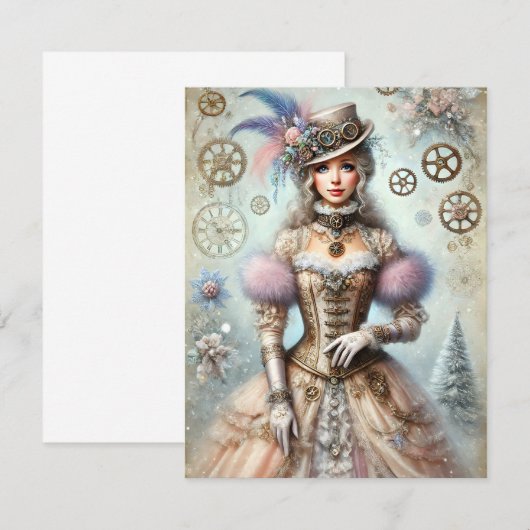 Pastel Steampunk Christmas Kaart Antiek Lady (Voorkant / Achterkant)