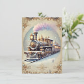 Pastel Steampunk Christmas Kaart Antiek Train (Staand voorkant)