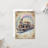 Pastel Steampunk Christmas Kaart Antiek Train (Voorkant / Achterkant in situ)