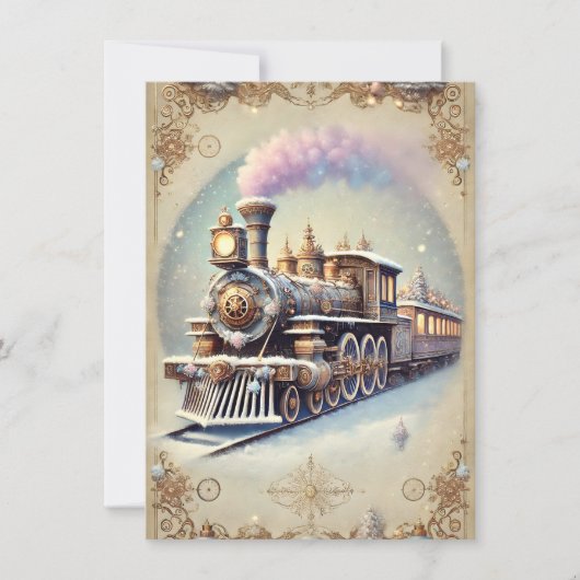 Pastel Steampunk Christmas Kaart Antiek Train (Voorkant)