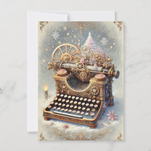 Pastel Steampunk Christmas Kaart Antiek typemachin (Voorkant)