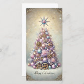 Pastel Steampunk Christmas Kaart Paarse Tree (Voorkant / Achterkant)