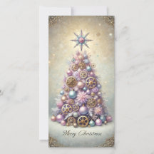 Pastel Steampunk Christmas Kaart Paarse Tree
