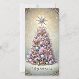 Pastel Steampunk Christmas Kaart Paarse Tree