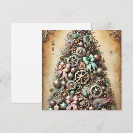 Pastel Steampunk Christmas Tree Wenskaart Feestdagenkaart (Voorkant / Achterkant)