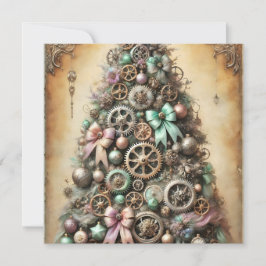 Pastel Steampunk Christmas Tree Wenskaart Feestdagenkaart