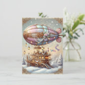 Pastel Steampunk Kerst Kaart Antiek Blimp (Staand voorkant)