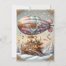 Pastel Steampunk Kerst Kaart Antiek Blimp