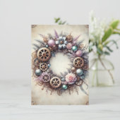 Pastel Steampunk Kerst Kaart Antiek Krans (Staand voorkant)