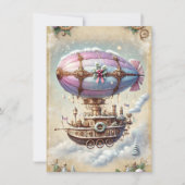 Pastel Steampunk Kerst Kaart Antiek Luchtschip (Voorkant)